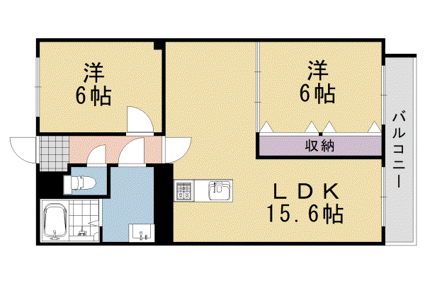 ロイヤルコートワダ(2LDK/3階)の間取り写真