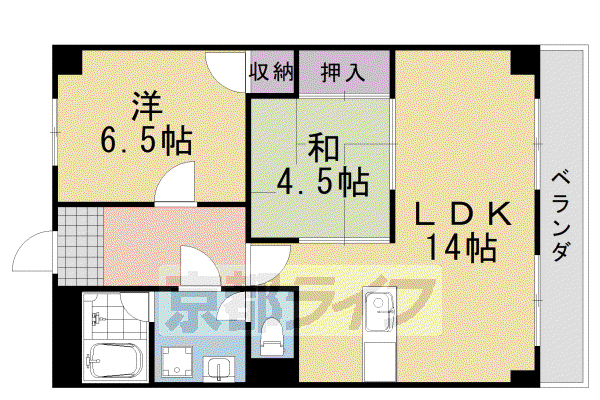 阪急電鉄京都線 桂駅 徒歩5分 4階建 築45年(2LDK/3階)の間取り写真
