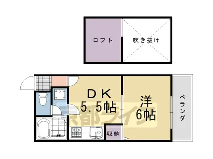 阪急電鉄京都線 桂駅 徒歩21分 2階建 築20年(1SDK/2階)の間取り写真