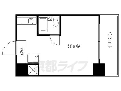 京都市東西線 二条城前駅 徒歩3分 10階建 築41年(1K/6階)の間取り写真
