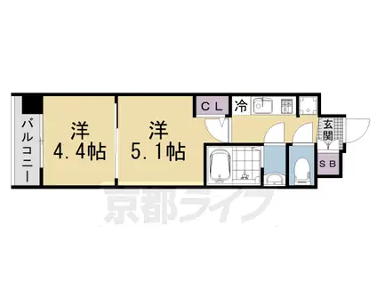 エステムコート京都二条(2K/6階)の間取り写真