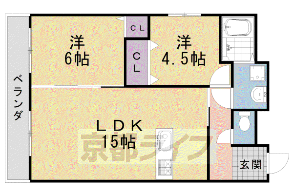 阪急電鉄京都線 桂駅 徒歩15分 3階建 築35年(2LDK/1階)の間取り写真