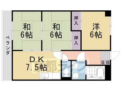 阪急電鉄京都線 桂駅 徒歩15分 3階建 築34年(3DK/3階)の間取り写真