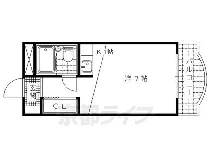京都市東西線 御陵駅 徒歩5分 3階建 築34年(ワンルーム/3階)の間取り写真