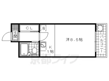 京都市東西線 御陵駅 徒歩5分 3階建 築34年(ワンルーム/3階)の間取り写真