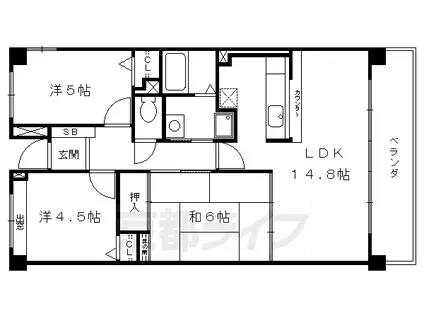 京都市東西線 東野駅(京都) 徒歩12分 7階建 築30年(3LDK/6階)の間取り写真