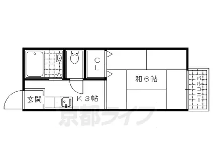 東海道本線 山科駅 徒歩10分 2階建 築36年(1K/1階)の間取り写真