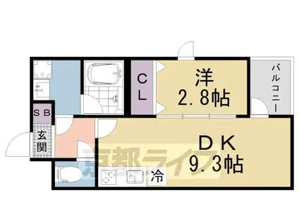 京都市東西線 山科駅 徒歩13分 3階建 築1年(1DK/2階)の間取り写真