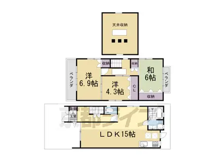 京都市烏丸線 北大路駅 徒歩7分 2階建 築28年(3LDK)の間取り写真