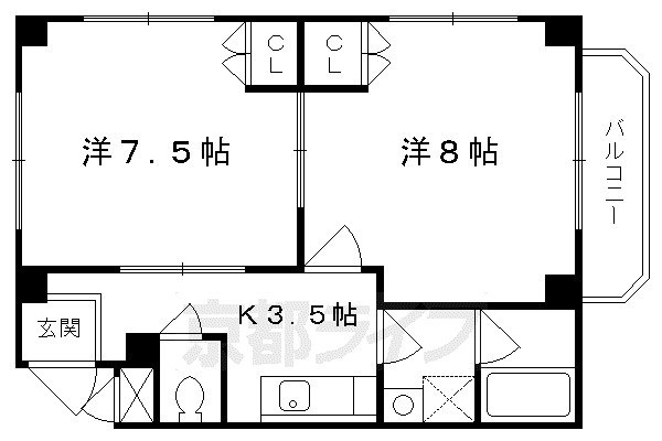 阪急電鉄京都線 大宮駅(京都) 徒歩5分 3階建 築27年(2K/1階)の間取り写真