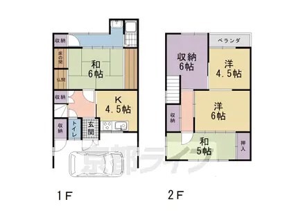 近鉄京都線 竹田駅(京都) 徒歩2分 2階建 築56年(4K)の間取り写真