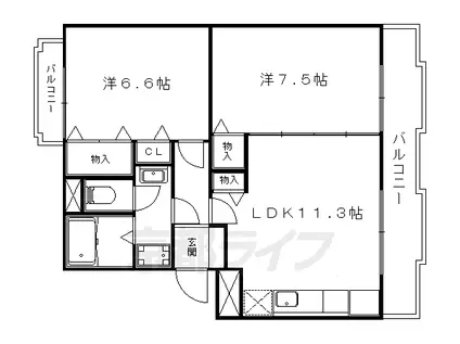 ツインヴィレッジ西野Ⅰ(2LDK/3階)の間取り写真