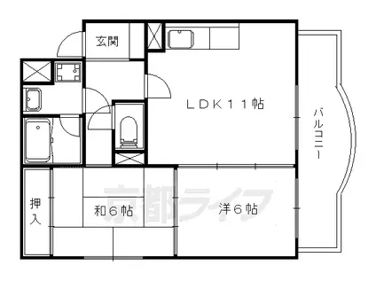 京都市東西線 御陵駅 徒歩3分 4階建 築36年(2LDK/4階)の間取り写真
