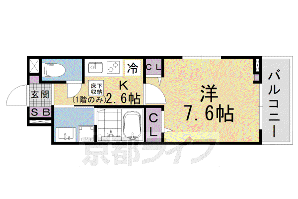 ラクーン堅田(1K/1階)の間取り写真