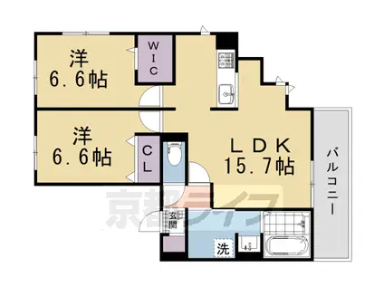 京都市烏丸線 北大路駅 徒歩29分 3階建 築1年(2LDK/2階)の間取り写真