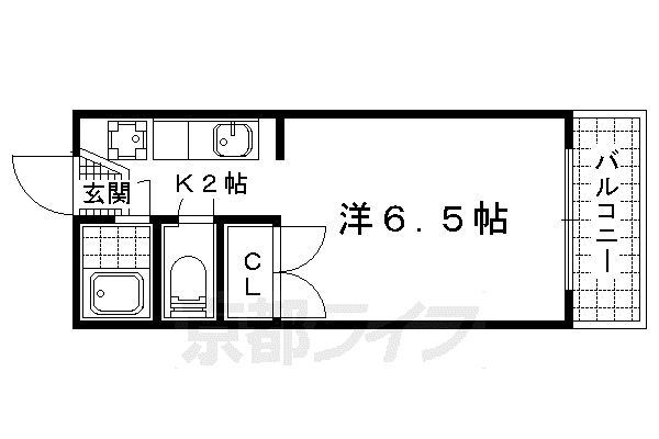 京都市東西線 山科駅 徒歩10分 3階建 築42年(1K/2階)の間取り写真