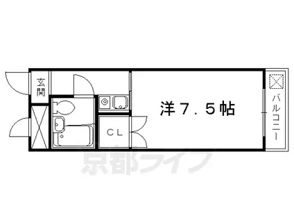 京都市東西線 御陵駅 徒歩6分 3階建 築39年(1K/3階)の間取り写真