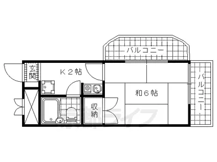 東海道本線 山科駅 徒歩2分 5階建 築40年(1K/4階)の間取り写真