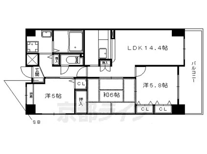 京都市東西線 醍醐駅(京都) 徒歩7分 6階建 築26年(2SLDK/3階)の間取り写真