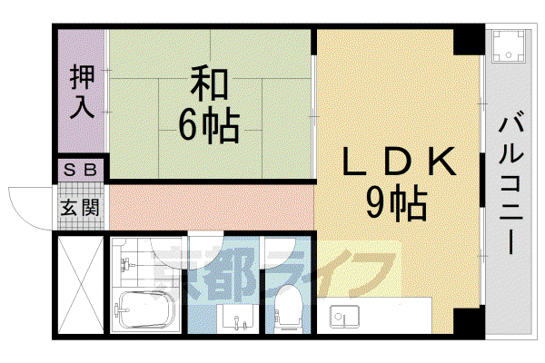 京都市東西線 東野駅(京都) 徒歩3分 7階建 築52年(1LDK/2階)の間取り写真