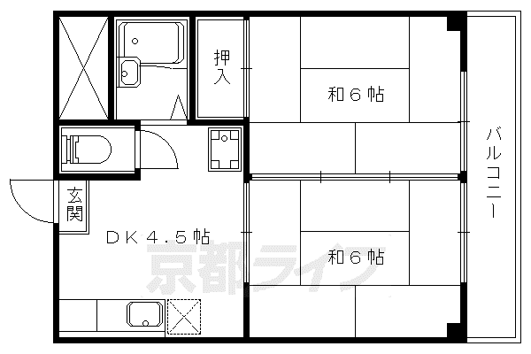 京都市東西線 山科駅 徒歩14分 2階建 築41年(2DK/2階)の間取り写真