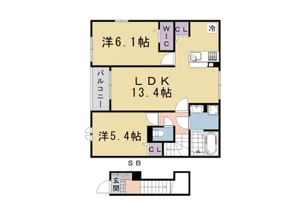プラネット(2LDK/2階)の間取り写真