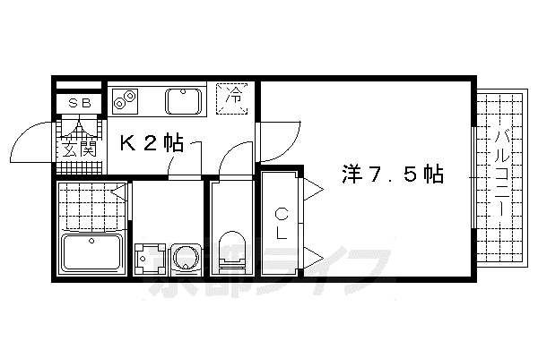 京都市東西線 御陵駅 徒歩5分 2階建 築48年(1K/2階)の間取り写真