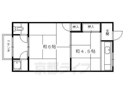 京都市東西線 椥辻駅 徒歩19分 2階建 築50年(2K/1階)の間取り写真
