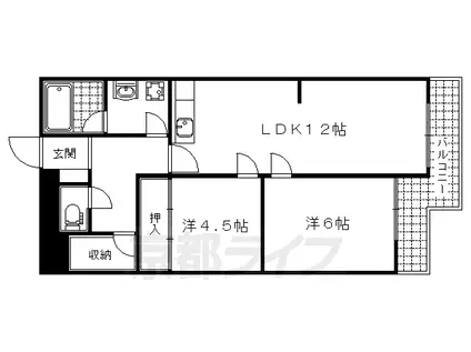 京都市東西線 御陵駅 徒歩23分 4階建 築46年(2LDK/3階)の間取り写真