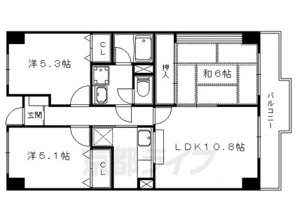 京都市東西線 小野駅(京都) 徒歩3分 7階建 築31年(3LDK/3階)の間取り写真