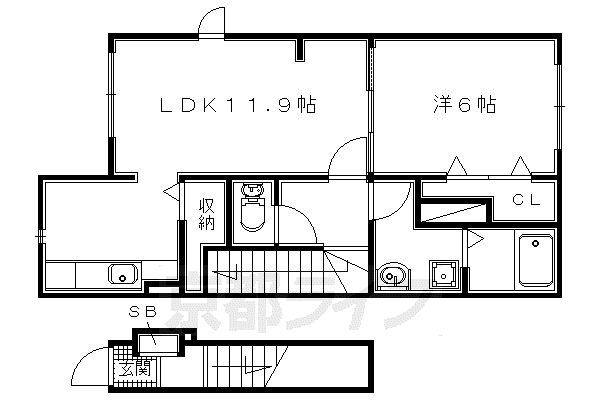 片町線 藤阪駅 徒歩11分 2階建 築12年(1LDK/2階)の間取り写真