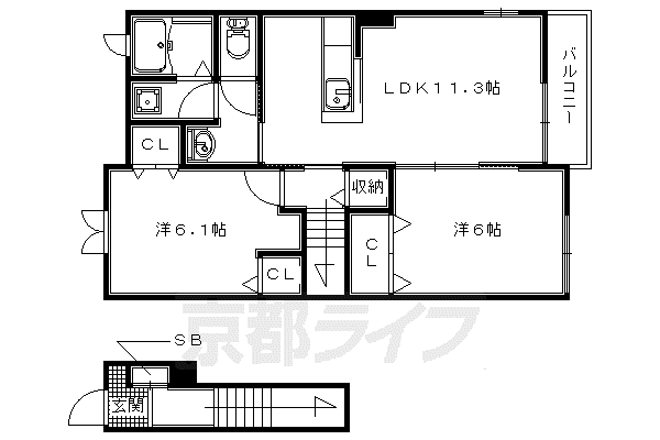 片町線 津田駅 徒歩19分 2階建 築10年(2LDK/2階)の間取り写真
