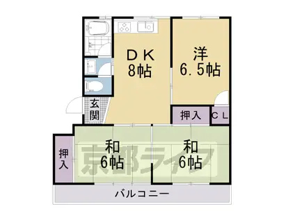東海道本線 山科駅 徒歩2分 3階建 築53年(3LDK/2階)の間取り写真