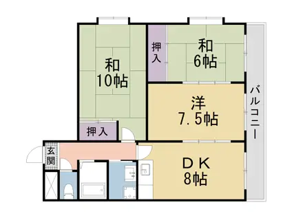 京都市東西線 東野駅(京都) 徒歩7分 3階建 築37年(3DK/3階)の間取り写真