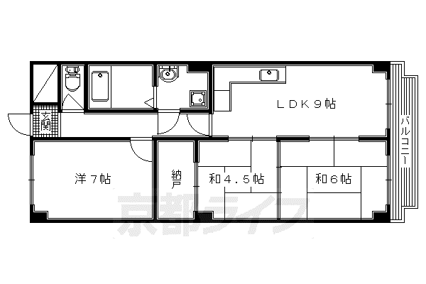 片町線 津田駅 徒歩2分 6階建 築37年(3LDK/5階)の間取り写真
