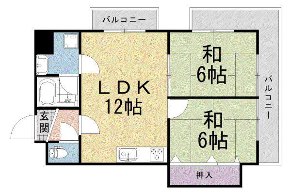 エルベ樟葉コート(2LDK/5階)の間取り写真