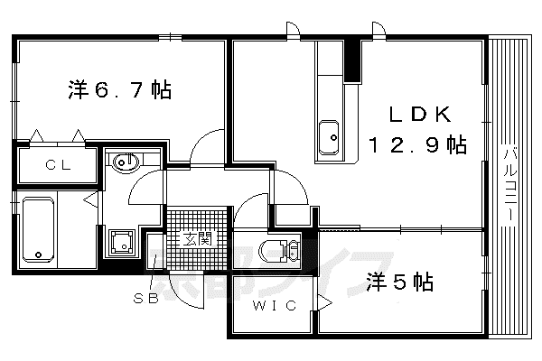 京阪電気鉄道京阪線 樟葉駅 徒歩29分 3階建 築10年(2LDK/2階)の間取り写真