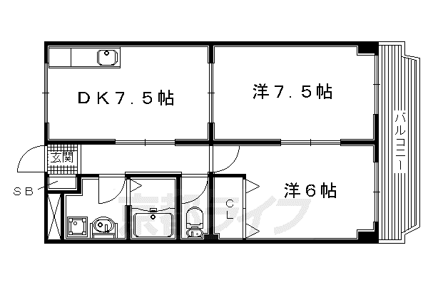 片町線 藤阪駅 徒歩10分 3階建 築33年(2DK/3階)の間取り写真