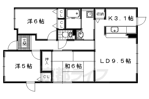 京阪電気鉄道京阪線 樟葉駅 徒歩22分 3階建 築26年(3LDK/3階)の間取り写真
