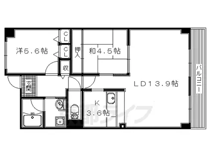 京阪電気鉄道京阪線 樟葉駅 徒歩23分 5階建 築29年(2LDK/4階)の間取り写真