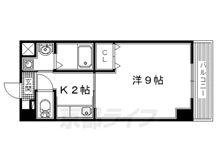 プラリア牧野阪(1K/3階)の間取り写真