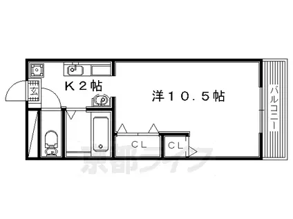 ベレール岡山手(1K/1階)の間取り写真