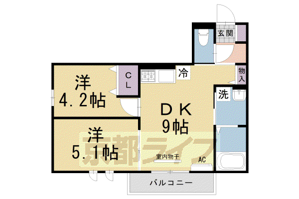 RICHESSE枚方(2DK/2階)の間取り写真