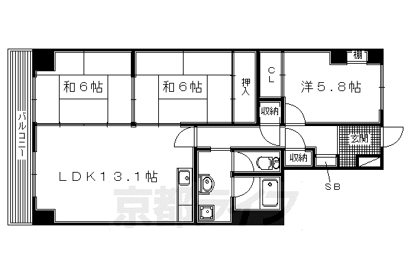 片町線 藤阪駅 徒歩34分 7階建 築48年(3LDK/3階)の間取り写真