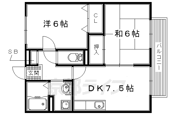 片町線 藤阪駅 徒歩4分 2階建 築29年(2DK/2階)の間取り写真