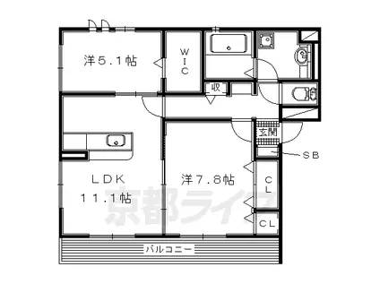 京阪電気鉄道京阪線 橋本駅(京都) 徒歩12分 3階建 築9年(2LDK/3階)の間取り写真