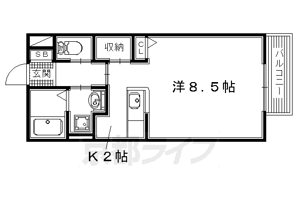 京阪電気鉄道京阪線 枚方公園駅 徒歩7分 2階建 築21年(ワンルーム/2階)の間取り写真