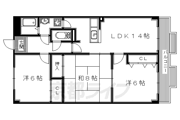 京阪電気鉄道交野線 宮之阪駅 徒歩10分 4階建 築37年(3LDK/4階)の間取り写真