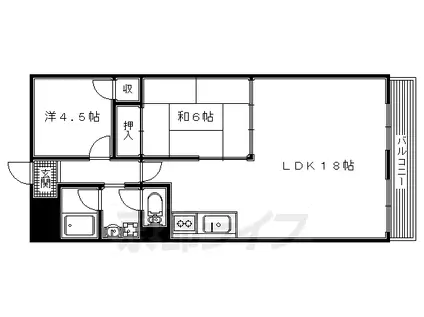 京阪電気鉄道交野線 村野駅 徒歩15分 4階建 築46年(2LDK/4階)の間取り写真