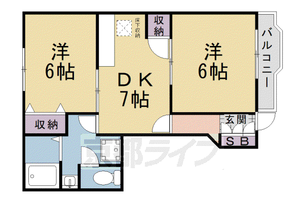 片町線 藤阪駅 徒歩14分 2階建 築22年(2DK/1階)の間取り写真